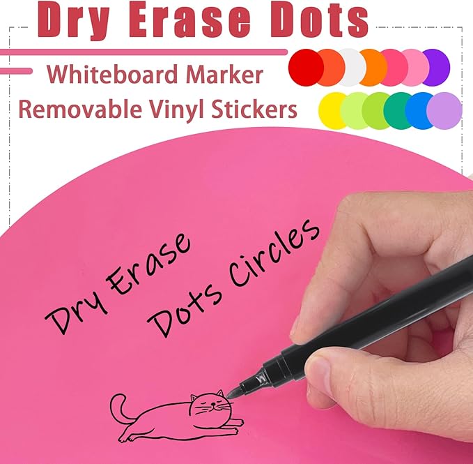 24 Pack Colorful Dry Erase Dots Circles,11 Inch Removable Vinyl Dot Wall Decal,Whiteboard Marker Stickers for Home,School,Office,Teachers,Students,Table & Desk(12 Colors)