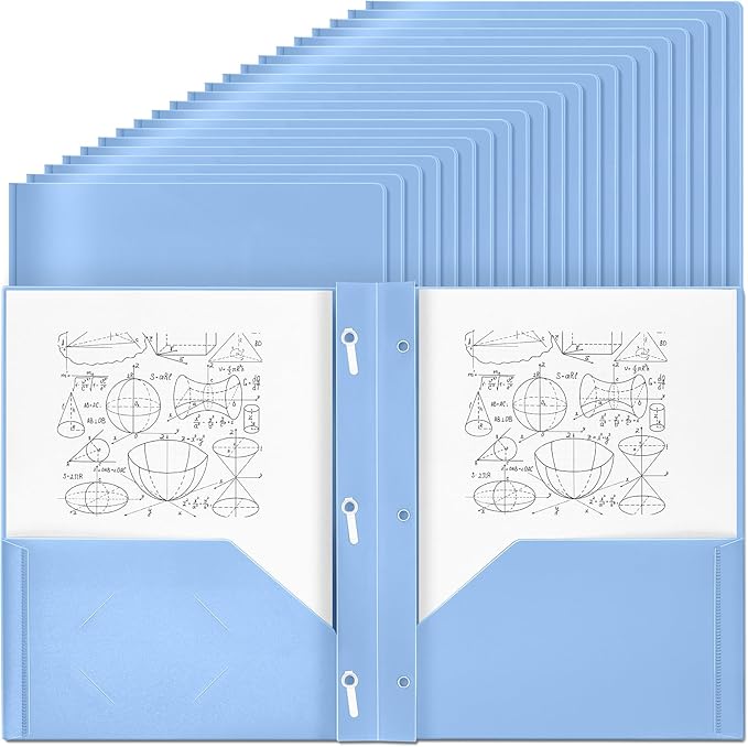 Lincia 100 Pcs Plastic Folders with Pockets and Prong Folders with Prongs 2 Pockets for Office, School for Students, Teachers, Office Workers (Haze Blue)
