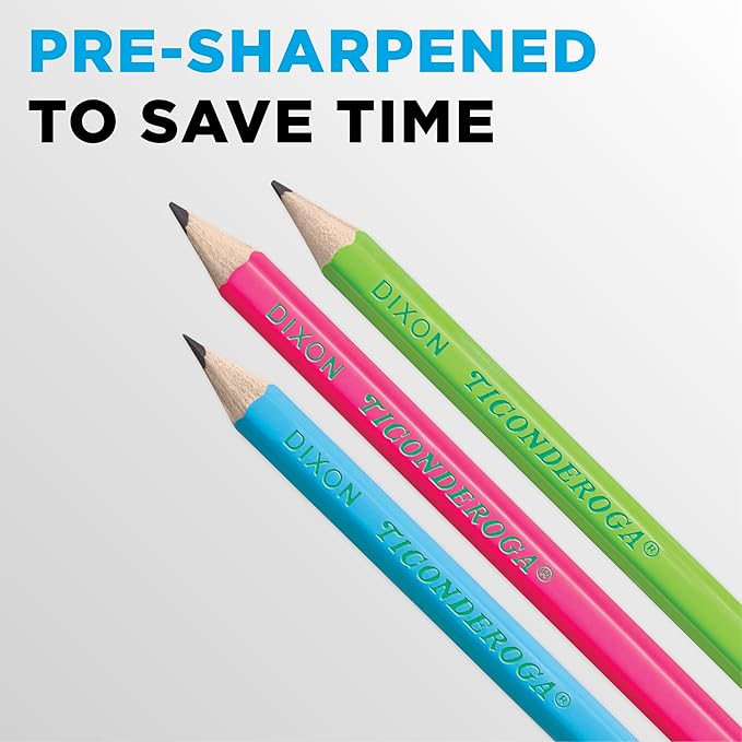 Ticonderoga Neon Pencils, #2 Pre-Sharpened Wood Pencils with Erasers, 18-Count, 13018 (Pack of 72, 1296 Count Total)