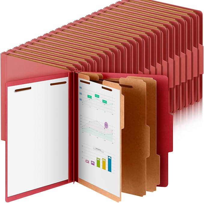 48 Pcs Classification Folders Letter Size, 3 Divider Pressboard File Folder with Fasteners, Expanding File Organizer Bulk for Teachers, Clergy, Office, Church, Christmas Donations (Red)