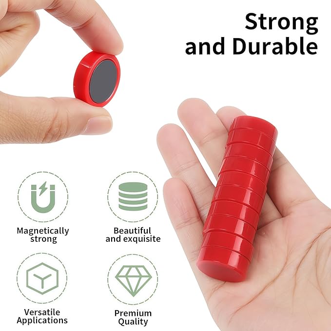 Fridge Magnets - 40Pcs Cute Mini Refrigerator Magnets for Classroom Organization, Kitchen Memo & Office Decor, Round Small Strong Heavy Duty Magnets for Whiteboards Fridge Adults Locker (Red)