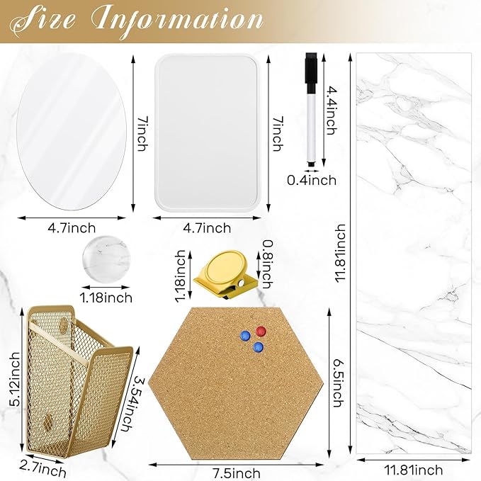 Harloon 15 Pcs Locker Decoration and Organizer Kit Locker Wallpaper Magnetic Pen Holder and Mirror Whiteboard Marker Cork Board with 3 Push Pins 3 Magnetic Clip 6 Magnets(White Marble Texture)