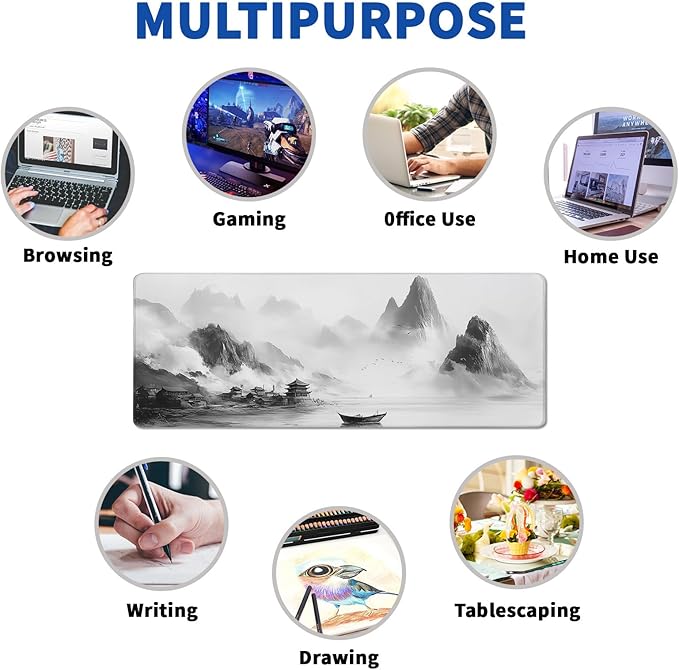 Landscape Mouse Pad Abstract Big Mouse Pad 31.5x11.8 Inch Landscape Texture Non-Slip Rubber Base Large Mousepad Stitched Edges Keyboard Mouse Mat Desk Pad for Office and Home