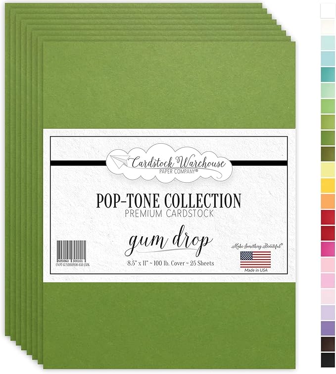 Cardstock Warehouse Pop-Tone Gumdrop Green Cardstock Paper โ 25 Sheets, 8.5 x 11" - 100 lb / 270 GSM Premium Green Card Stock for Die-cutting, Crafts, Printing, Card Making and DIY Projects