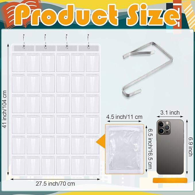 36 Pocket Chart for Cell Phones Calculator Holder Organizer with 36 Number Stickers and 4 Hooks for Calculator Clear Classroom Pocket Chart for Cell Phones(Boho)