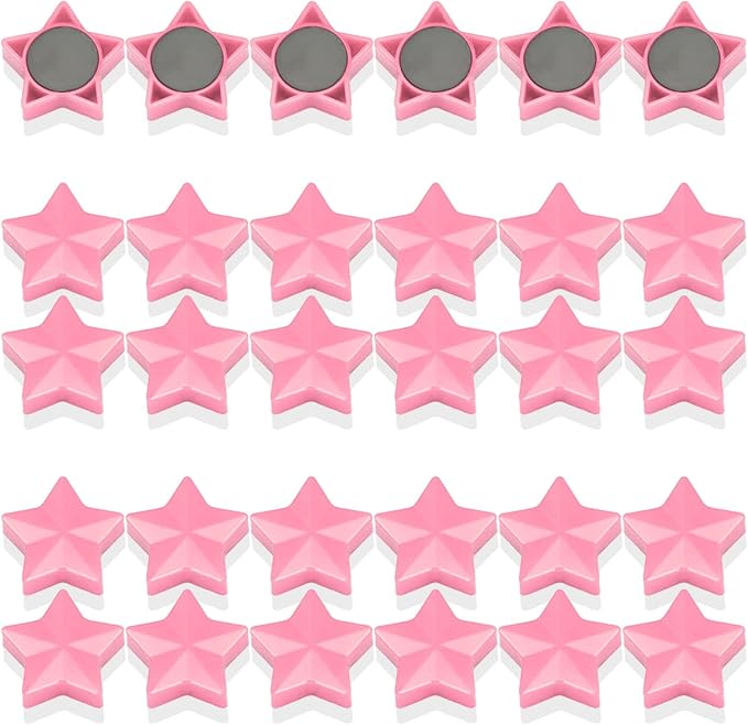 Fridge Magnets - 30 Pcs Refrigerator Magnets Strong Small Whiteboard Magnet, Heavy Duty Mini Magnets for Kitchen, Locker, Office, Classroom & Office Use - Decorative Cute Magnet (Star, Pink)