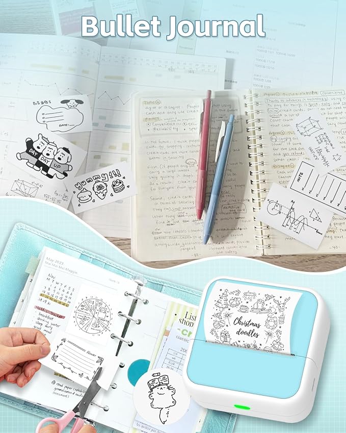 Sticker Printer - Printpods Mini Printer with Stickers, Print Pod, Bluetooth Inkless Printers, Sticker Maker, Portable Thermal Printer for iphone, Impresora Portรกtil for Notes, Journal, DIY, Kids Gift