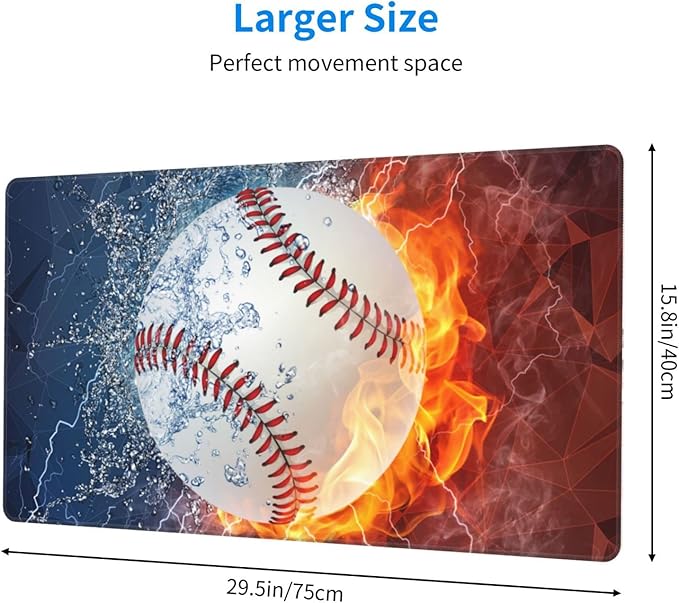 Sports-Themed Extended Large Gaming Mouse Pad with Baseball Pattern for Teens Boys Men, 29.5 x 15.8 inch Extra Large Mousepad Non-Slip Rubber Base Keyboard Desk Mat for Computer Laptop