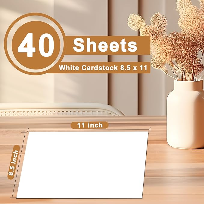 40 Sheets White Cardstock 8.5 x 11 Printer Paper, 75lb Heavyweight Paper White Card Stock for DIY Card Making, Greeting Cards, Business Cards, Wedding Invitations, Certificates, Menus