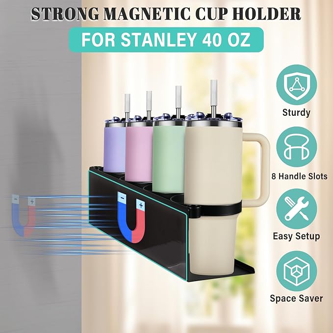 2Pcs Magnetic Water Bottle Organizer for Stanley 30 40 oz Tumbler and Lid Magnetic Cup Holder Heavy Duty Tumbler Storage Organizer Drink Accessories Kitchen Cup Storage Rack for Fridge Cabinets Gifts