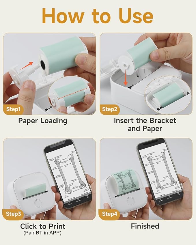 Memoking Sticker Printer - Mini Printer T02 Thermarote Mini Inkless Label Makers Thermal Sticker Maker Machine for Children Students, Compatible with Phone & Tablet, White