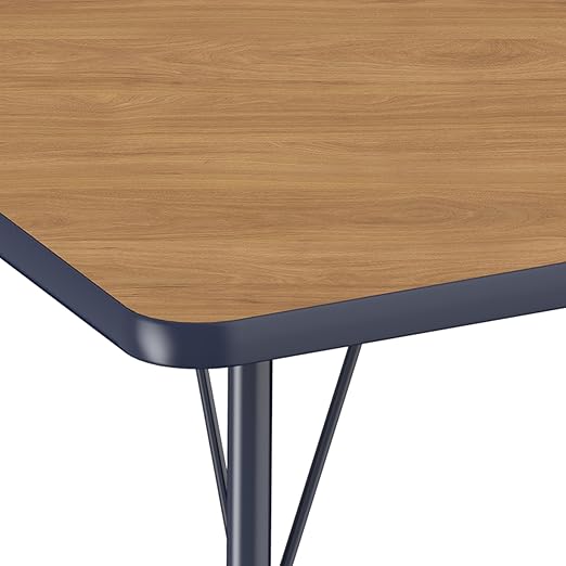 FDP Rectangle (30 x 72 inch) Classroom Table with Adjustable Standard Swivel Glide Legs (19-30 in); School and Office Furniture - Pasadena Oak Top/Navy Edge and Legs