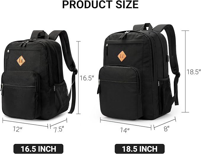 ZORFIN 36L Black Backpack for School, College, and Travel: Water Resistant Bookbag with 8 Compartments