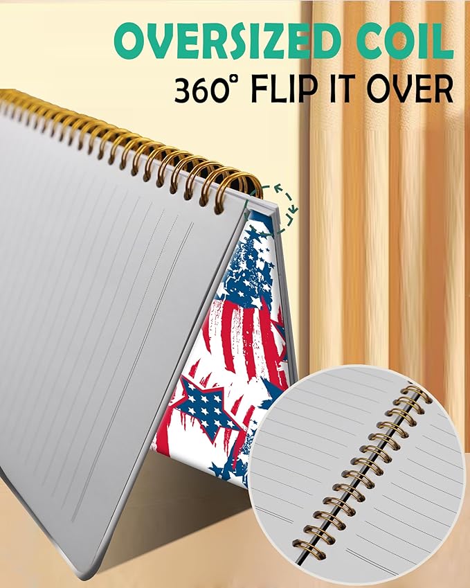 iampanda Spiral Journal Notebook,Strong Twin-Wire Binding with Premium Paper for Women,60 Sheets B5 College Ruled Notebook/Journal,Perfect for School Office Work,4th of July American Flag