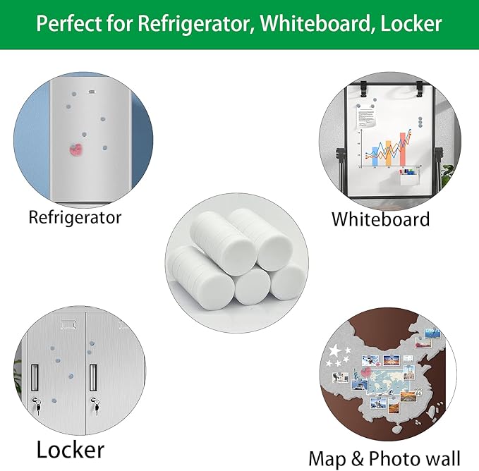 ZDZBLX 30 Pack Strong Fridge Magnets, Heavy Duty Round Refrigerator Magnets, Small Whiteboard Magnets for Fridge, Locker, Crafts, Kitchen, Office, Classroom, Mini Cute Magnet for Home & School (White)
