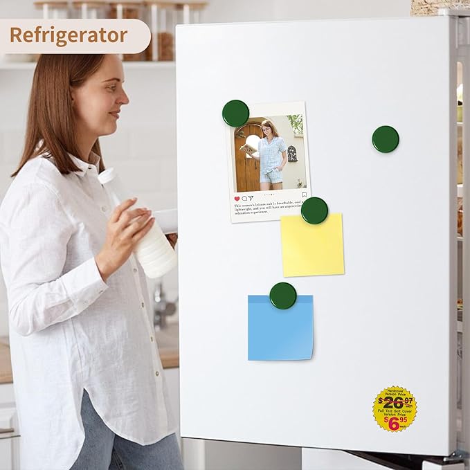 Fridge Magnets, 10Pcs Strong Small Magnets, Decorative Heavy Duty Refrigerator Magnets, Round Mini Cute Magnet for Whiteboard, Fridge, Locker, Classroom, Kitchen, Office, Dark Green