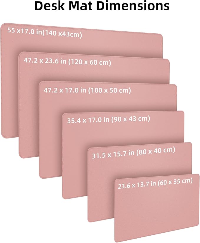 Desk Pad Mat 23.6"x13.7" - Waterproof Mouse Pad & Desk Protector, Non-Slip PU Leather for Gaming Keyboard/Mouse, Stitched Edge XL Office Desk Pad with Ergonomic Support(Pink)