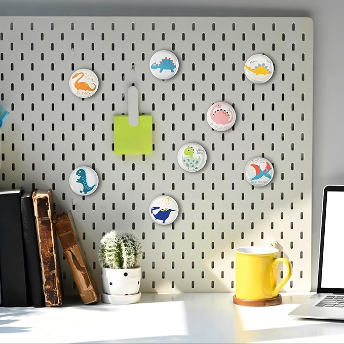 Cute Fridge Magnets, Round Crystal Glass Refrigerator Magnetic for Kitchen & Office Whiteboard Locker Accessories (16Pcs Dinosaur)