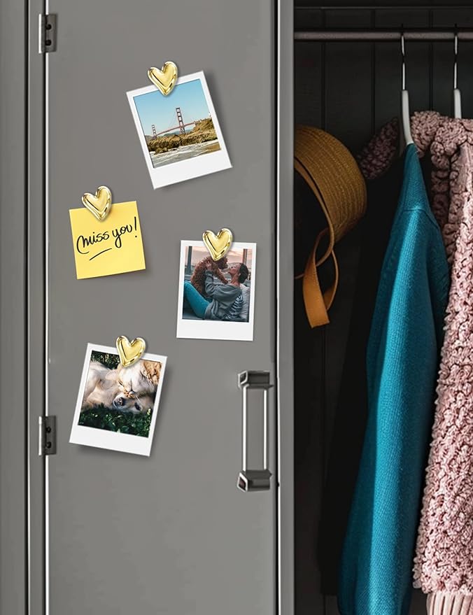 Mymazn 20Pcs Fridge Magnets Cute Refrigerator Magnets, Small Magnets for Whiteboard Cabinet Locker, Heart Decorative Magnets for Classroom Kitchen Office (Gold)