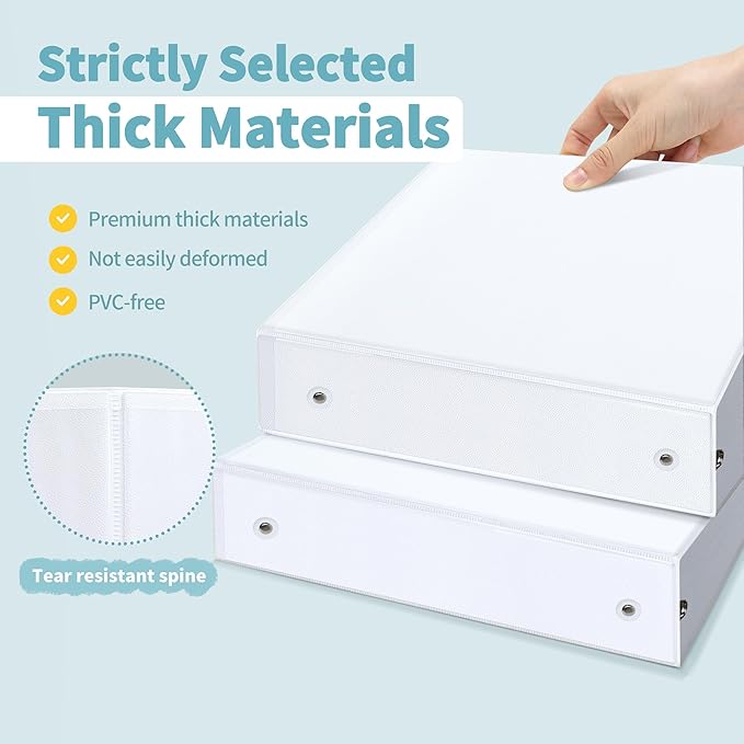 SUNEE 3 Ring Binder 2 Inch 8 Pack, Clear View Binder Three Ring PVC-Free (Fit 8.5x11 Inches) for School or Office Supplies, White