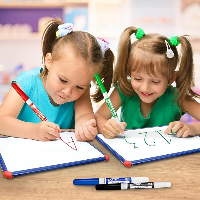 Dry Erase Markers Fine Tip Set, 5 Whiteboard Markers, Whiteboard Cleaner and Eraser, Low Odor Dry Erase Marker with Eraser, White Board Marker for Kids, School Supplies and Teachers