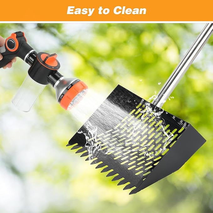 Rypet Chicken Poop Scooper & Rake 2-in-1 with Grip, 10 inches Metal Chicken Coop Scooper with Adjustable Stainless Steel Handle (36" to 74"), Sand Sifting Litter Shovel for Chicken Coops Farm Animal