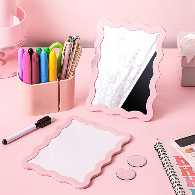 Scalloped Magnetic Locker Accessories Kit Back to School Essentials 6 Pieces Includes Whiteboard Mirror and Organizing Supplies Cute Locker Organizer Decoration for School (Pink)