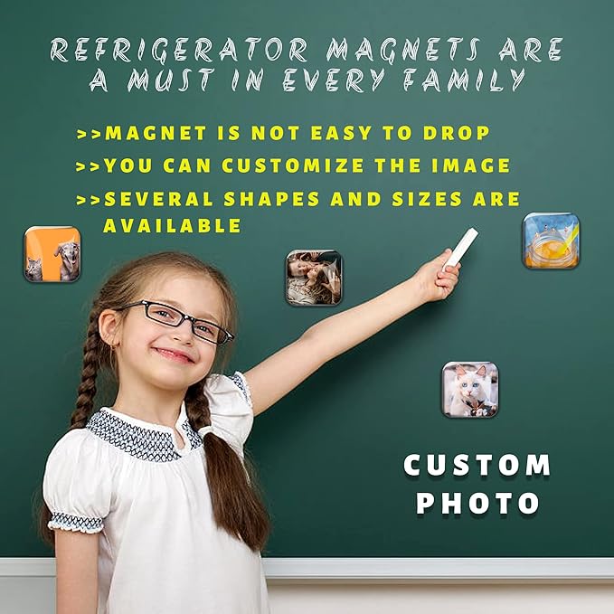12PCS 50MM Square Picture Magnets Photo Custom Fridge Magnet Personalized Refrigerator Magnets for Whiteboard Decorative Funny Magnets for Kitchen Office
