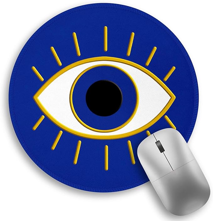 Evil Eye Lucky Round Mouse Pad, Small Mouse Pad with Non-Slip Rubber Base, Stitched Edge Mousepad for Desk Wireless Mouse, Gaming Mouse Mat for Computer Laptop Home Office Women Men, 8.6 x 8.6 Inch