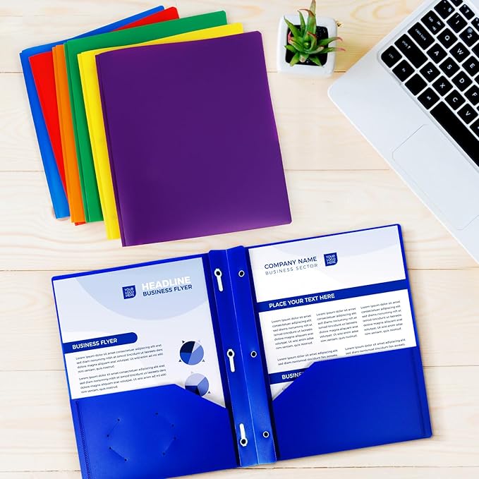 2-Pocket Folders with 3 Prongs,12-Pack Plastic Folders with Pockets and Prong Holds Letter Size Paper, Plastic Pockets Folder for School, Office and Home, Blue