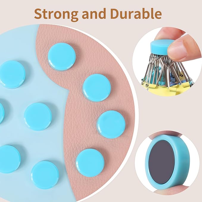 Fridge Magnets, 10Pcs Strong Small Magnets, Decorative Heavy Duty Refrigerator Magnets, Round Mini Cute Magnet for Whiteboard, Fridge, Locker, Classroom, Kitchen, Office, Pastel Blue