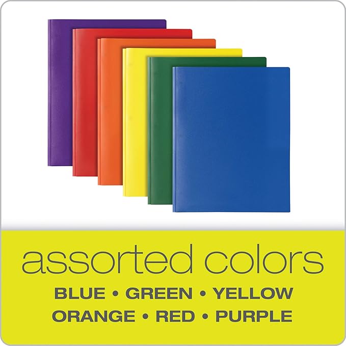 Oxford 2 Pocket Folders with Fasteners, Sturdy Plastic Folders, Letter Size, Asstd. Colors (Blue, Green, Yellow, Orange, Red, Purple), 6 Pack (13189)