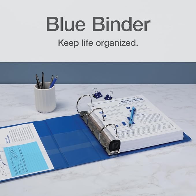 Oxford 3 Ring Binders, Durable Binders for School and Office, 4 Inch, ONE-Touch Easy Open D Rings, View Binder Covers, 4 Interior Pockets, PVC-Free, Holds 880 Sheets, Blue, 2 Pack (79922)