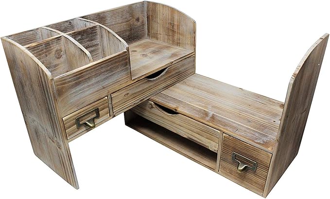 Executive Office Solutions Adjustable Wooden Office Desk Organizer For Desktop, Tabletop, or Counter – Wood Storage Shelf Rack – For Office Supplies, Desk Accessories, or Mail - Barnwood