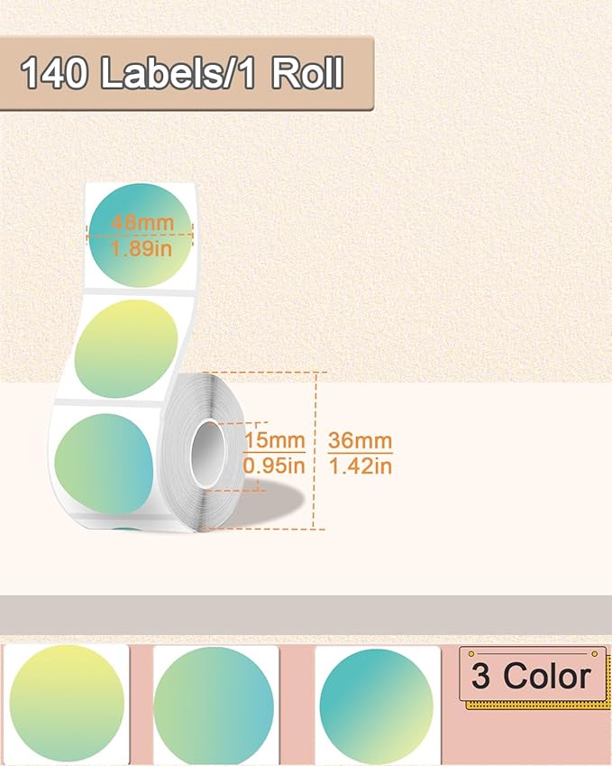 2 inch Round Thermal Labels for T50M Pro/M110/M120/M220 Label Maker, Thermal Printer Labels for Barcode, Shipping, Customized, Circle Direct Thermal Stickers 140 PCS/1 Roll, Gradient Green