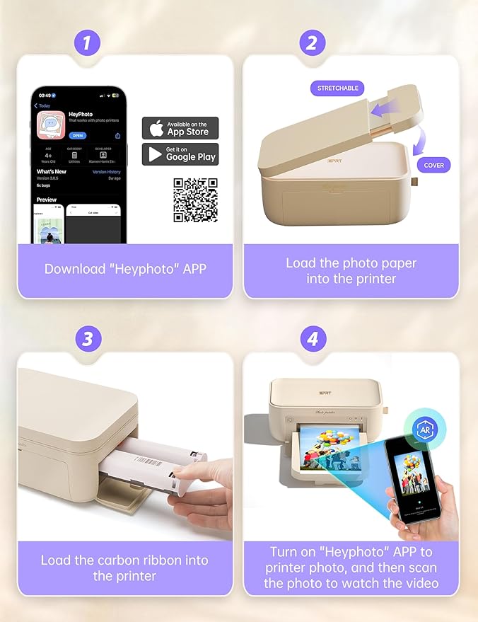 4x6 Photo Printer, CP4100 Photo Printer for iPhone & Android with 20 Sheets & 1 Cartridges, Instant Portable Photo Printers, Wi-Fi Wireless Picture Printer, Thermal Dye-Sublimation Ribbon, Beige