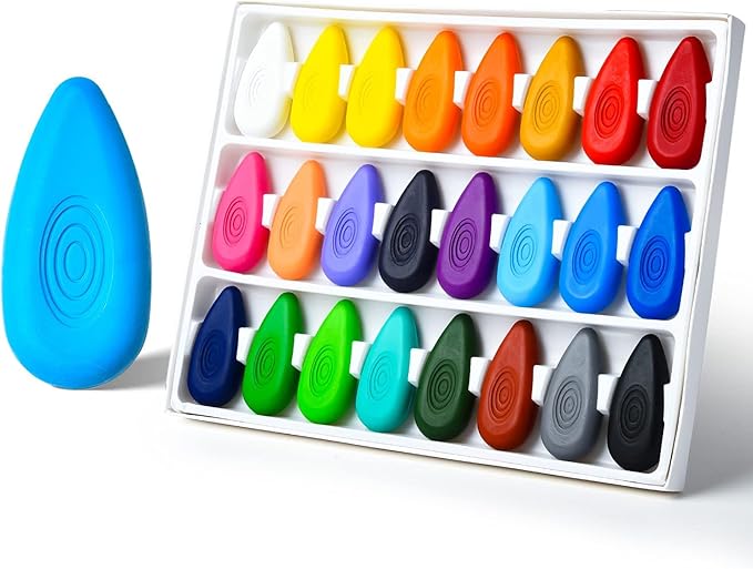 Four Candies Toddler Crayons 24 Count, Non Toxic Washable Crayons for Toddlers 1-3, Unbreakable Easy-Grip Water-Drop Shape for Little Hands, Toddler Coloring Art Gift
