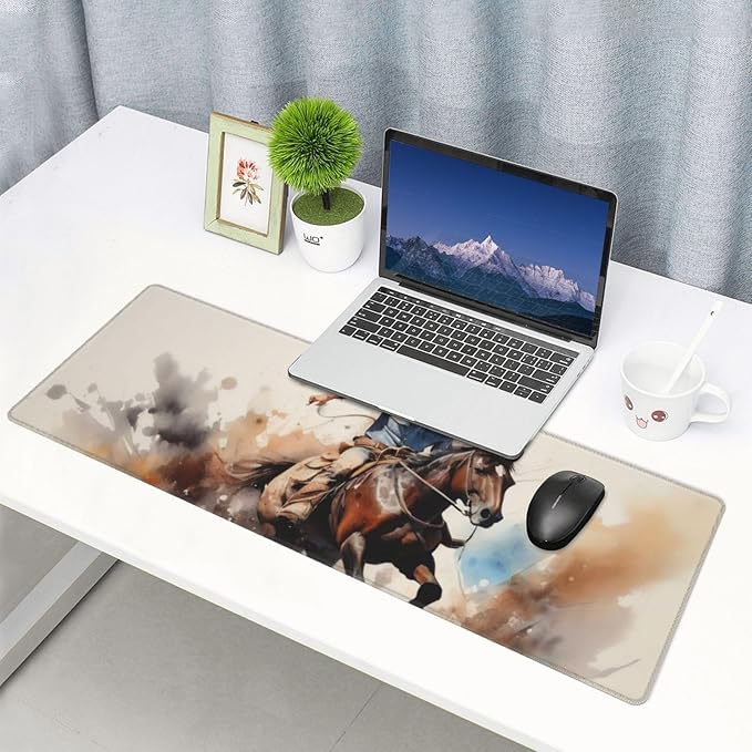 Gaming Mouse Pad, Large Non-Slip Rubber Base Mousepad, Keyboard Mouse Mat, Desk Pad with Stitched Edges, 31.5x11.8inch, Western Cowboy