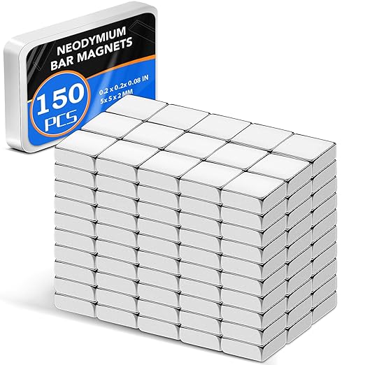 150 Pack Strong Neodymium Bar Magnets,Powerful Rare Earth Neodymium Magnets with Double-Sided Adhesive Perfect for Fridge, Garage, Kitchen, Craft, Office etc 5 x 5 x 2 mm