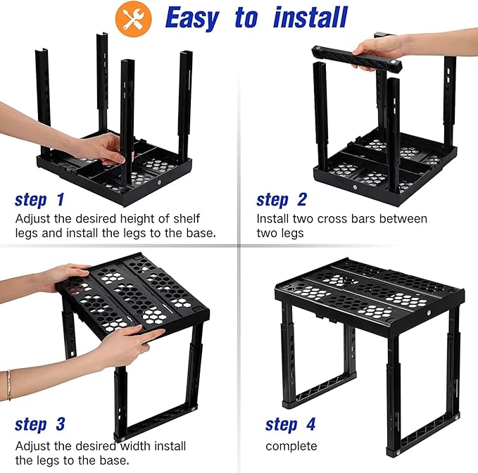 Locker Organizer Shelf, Adjustable Width and Height, Ideal for School, Office, and Gym Lockers (Black 2 Pack)