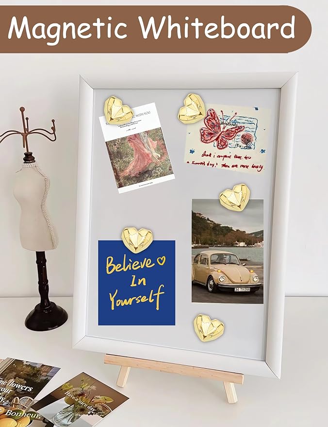 20PCS Gold Fridge Magnets Cute Diamond Love Heart Refrigerator Magnets, Decorative Small Magnets for Whiteboard Cabinet Locker, Aesthetic Magnets for Classroom Home Kitchen Office