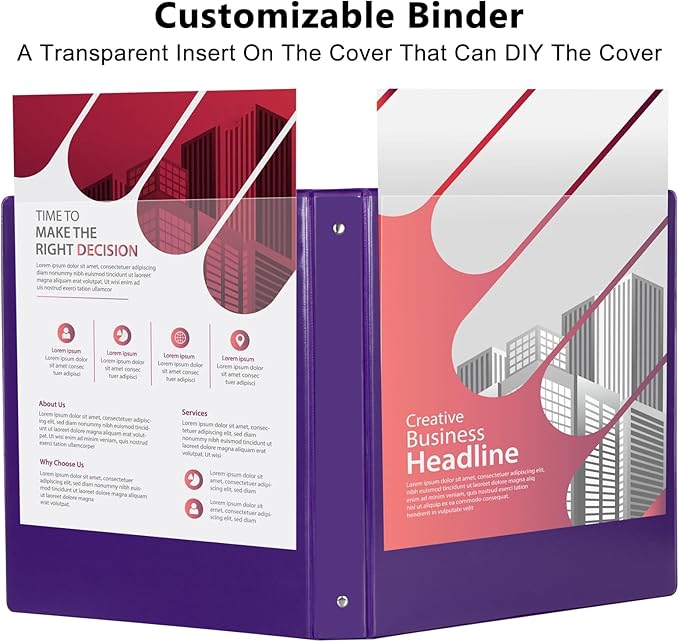 1-Inch Round Ring Binder, Standard 3 Ring Binder Fit Letter Size Paper, Presentation View Binders, 6-Pack, Purple