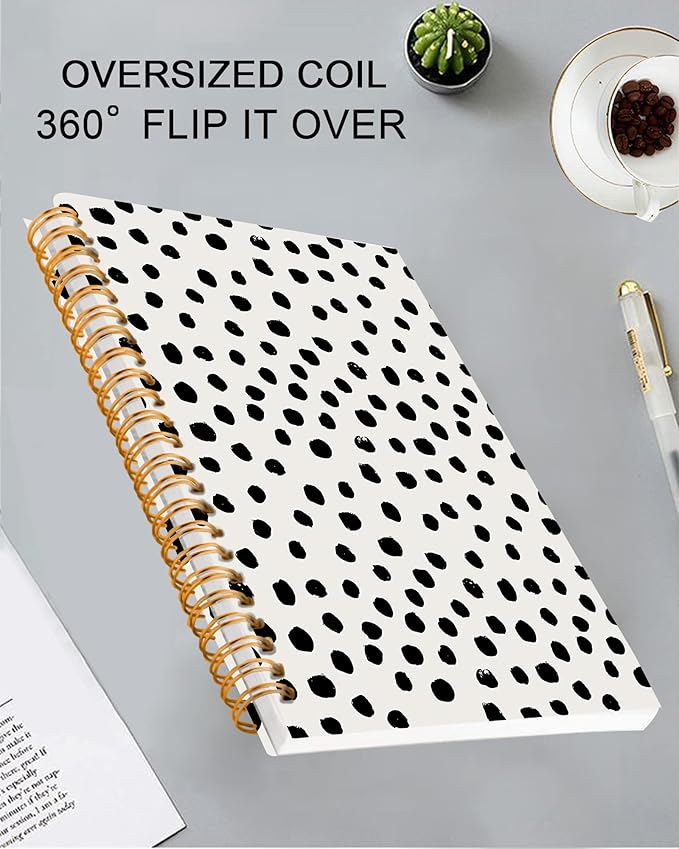 iampanda Spiral Journal Notebook,Strong TwinWire Binding with Premium Paper for Girl Women,Fashion 60 Sheets A5 College Ruled NotebookJournal,Perfect for School Office Home Gifts,Cute Black Polka