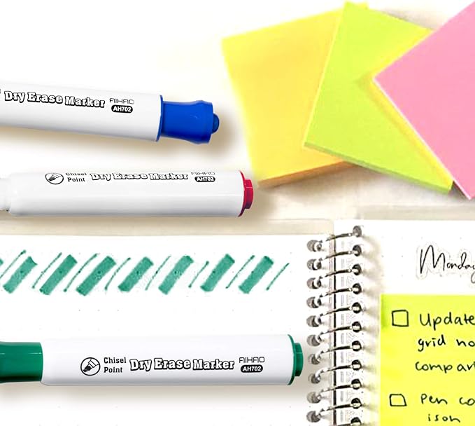 AIHAO Dry Erase Markers, Assorted Colors, Chisel Tip, Pack of 12, Whiteboard Marker for School, Office, Home