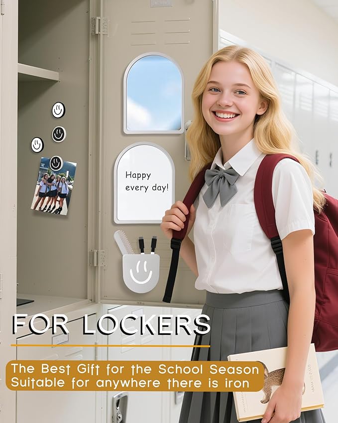 KEYDUACU 10 pcs - Locker Accessories, Locker Decorations Including Mirrors, whiteboards, Magnets and organizing Supplies. Ideal for Back-to-School Essentials and The Office (10 Pcs-Light Gray)