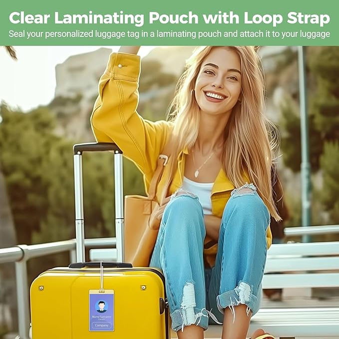 100 Pieces 5 Mil Laminating Pouch with Clear Loop 2 1/2" x 4 1/4" Luggage Tag Laminating Pouches with Slot Hole Thermal Laminate Pouch Tags Kit Resealable for Work Permits Pass Cards Student ID Cards