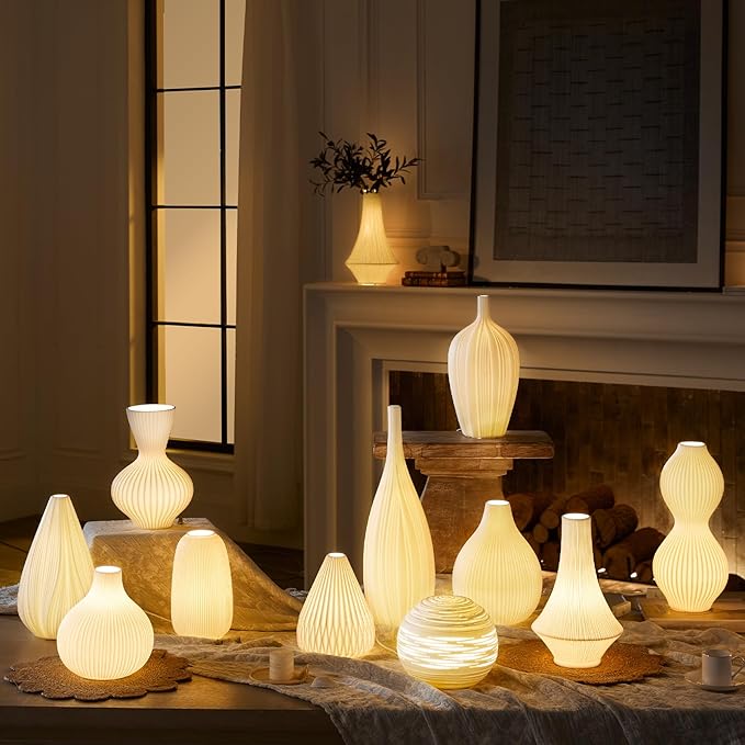 RONDURE 12.3" Modern Ceramic Table Lamp, Modern Bedside Lamps for Bedroom, Living Room and Nightstand, White Translucent Ceramic Shade, Warm Ambient Lighting, Home Decor