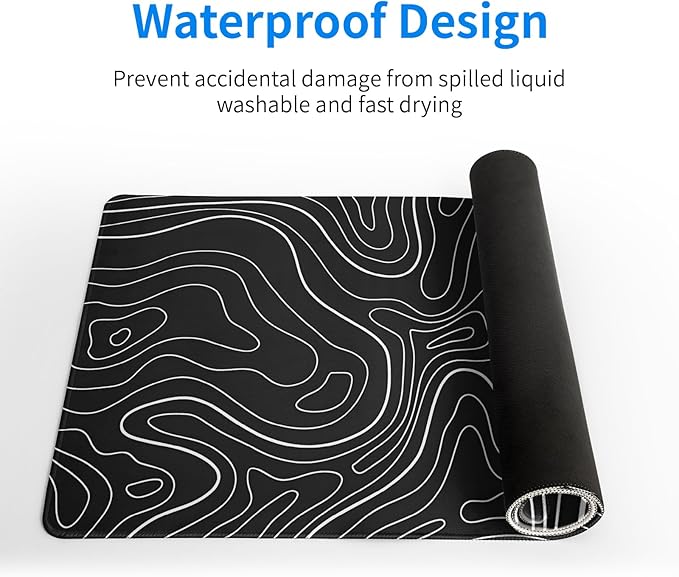 Gaming Mouse Pad Topographic Large Mousepad Keyboard 31.5 x 11.8in for Non-Slip Base and Stitched Edge, Extended Desk Pad XL Desk Mat (Black)