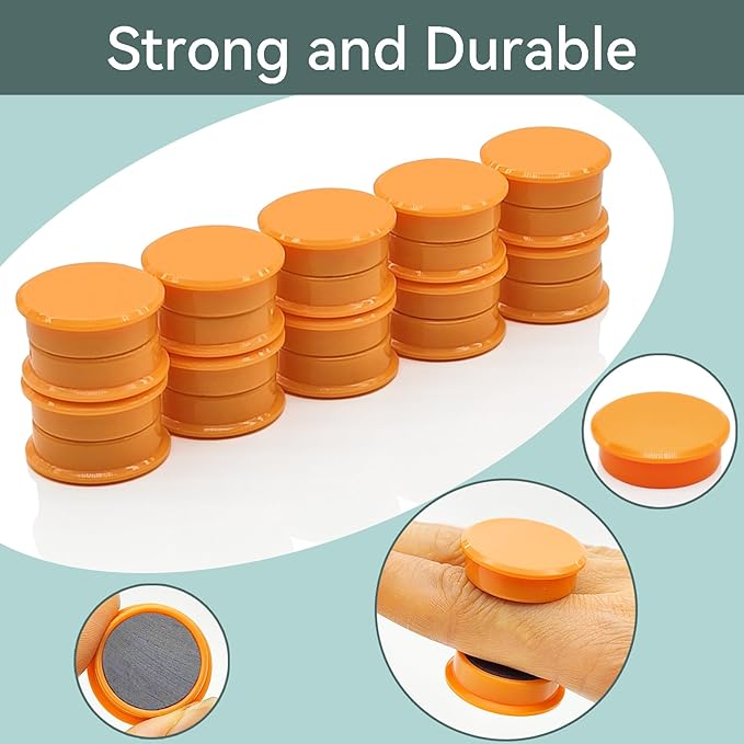 Fridge Magnets, 30 PCS Magnet Refrigerator Magnets Small Magnets for Whiteboard, Round Strong Magnets Heavy Duty Magnets Cute Mini Whiteboard Magnets for Fridge Locker Classroom Office (Orange)