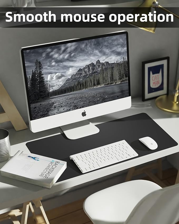 Small Desk Mat,Leather Desk Pad Protector,Desk Mouse pad,Office Desk mat,Laptop Mat for Desk, Non-Slip PU Leather Desk Blotter,Waterproof Desk Writing Pad for Office/Home(23.6"x13.8",Black)